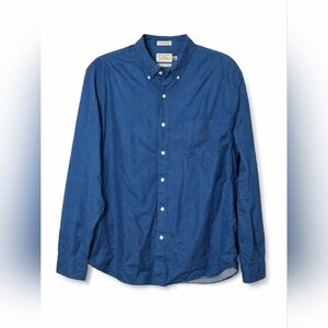 J.Crew Slim Untucked Blue Button Down Shirt Brown Dot Pattern Men’s L Casual
